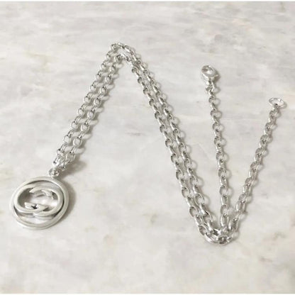 GUCCI Necklace Pendant GG Logo Silver 925 Men's Accessory Authentic