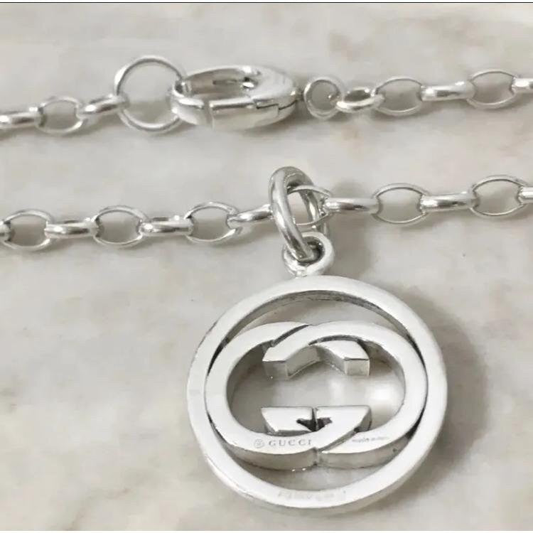 GUCCI Necklace Pendant GG Logo Silver 925 Men's Accessory Authentic