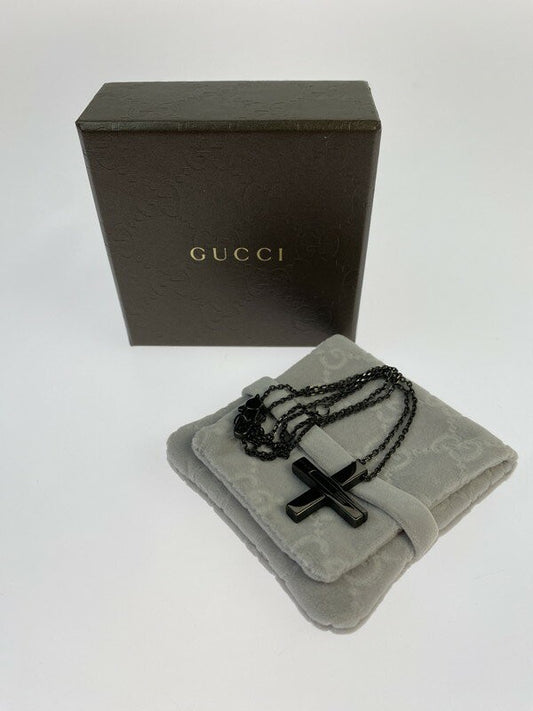 GUCCI Necklace Pendant Cutout G Black Unisex Accessory Authentic
