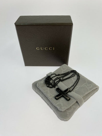 GUCCI Necklace Pendant Cutout G Black Unisex Accessory Authentic