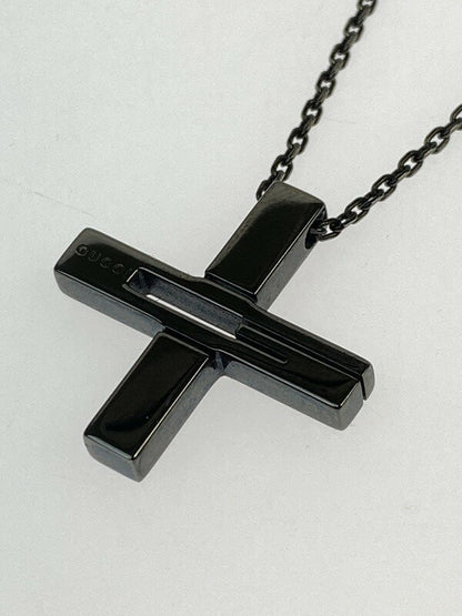 GUCCI Necklace Pendant Cutout G Black Unisex Accessory Authentic
