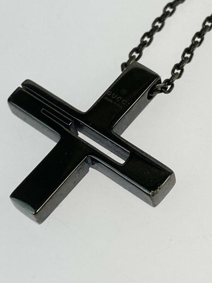 GUCCI Necklace Pendant Cutout G Black Unisex Accessory Authentic