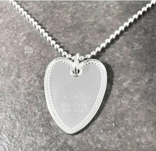 GUCCI Necklace Pendant Heart Plate Studs Ball Chain Silver 925 Accessory Auth