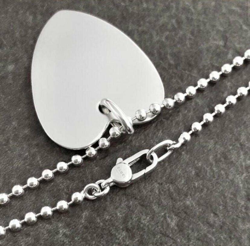 GUCCI Necklace Pendant Heart Plate Studs Ball Chain Silver 925 Accessory Auth