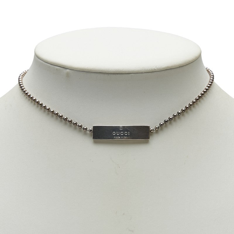 GUCCI Necklace Pendant Logo plate ball chain Silver 925 Women Accessory Auth
