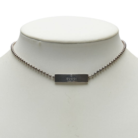 GUCCI Necklace Pendant Logo plate ball chain Silver 925 Women Accessory Auth