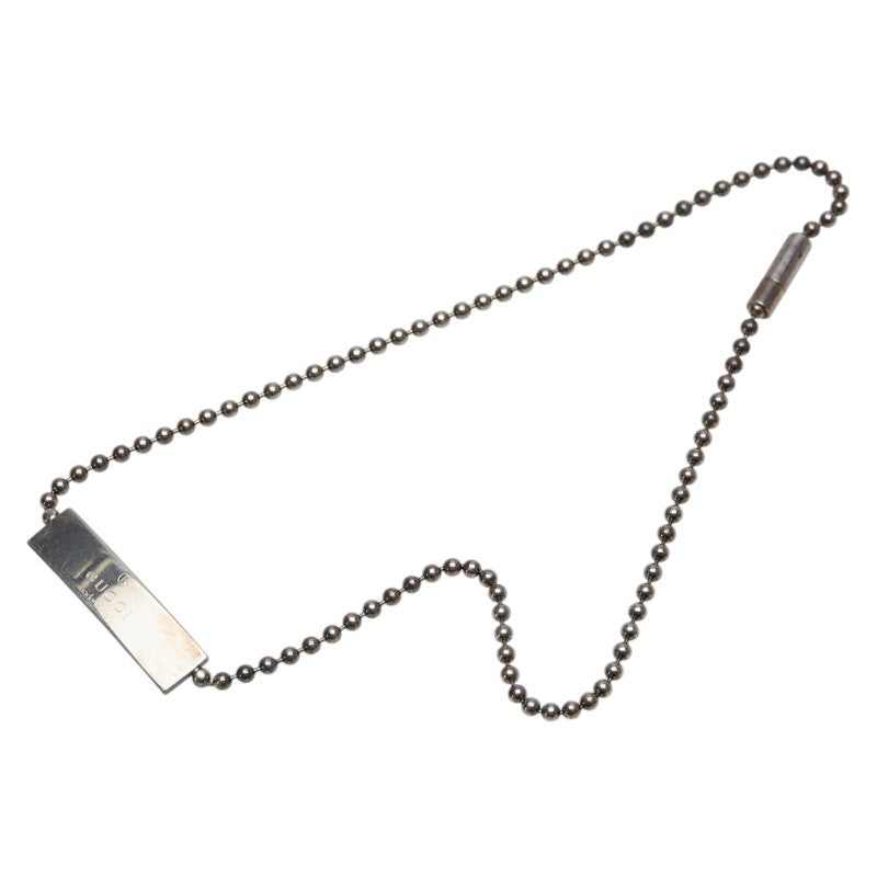 GUCCI Necklace Pendant Logo plate ball chain Silver 925 Women Accessory Auth