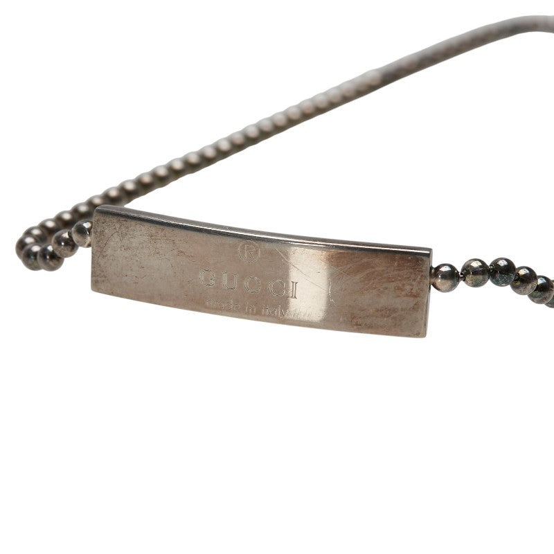 GUCCI Necklace Pendant Logo plate ball chain Silver 925 Women Accessory Auth