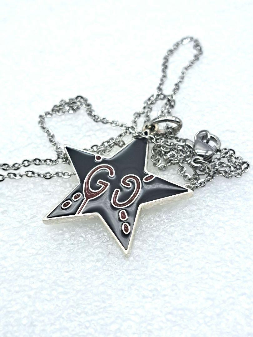 GUCCI Necklace Pendant GG Star Logo Ghost Reversible Silver 925 Unisex Accessory