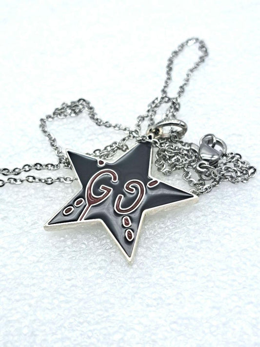 GUCCI Necklace Pendant GG Star Logo Ghost Reversible Silver 925 Unisex Accessory