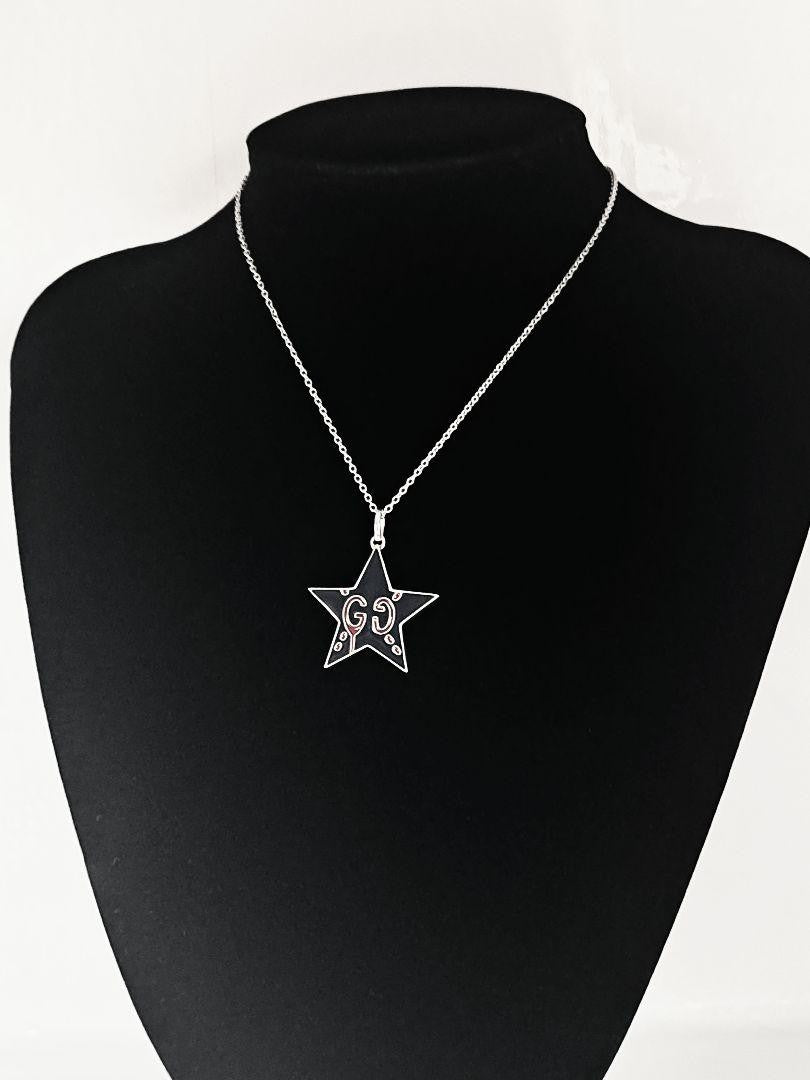 GUCCI Necklace Pendant GG Star Logo Ghost Reversible Silver 925 Unisex Accessory