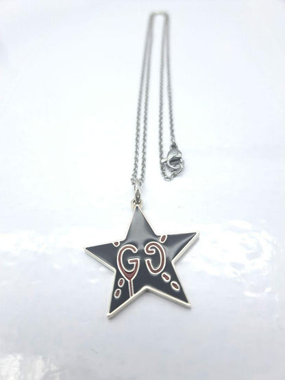 GUCCI Necklace Pendant GG Star Logo Ghost Reversible Silver 925 Unisex Accessory