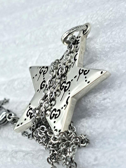 GUCCI Necklace Pendant GG Star Logo Ghost Reversible Silver 925 Unisex Accessory