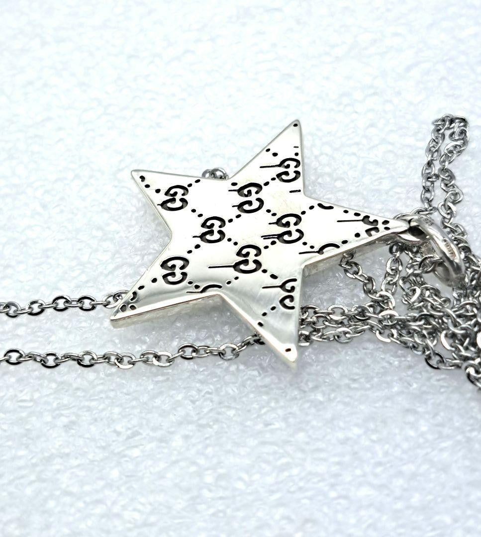 GUCCI Necklace Pendant GG Star Logo Ghost Reversible Silver 925 Unisex Accessory