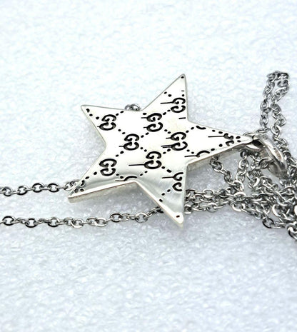 GUCCI Necklace Pendant GG Star Logo Ghost Reversible Silver 925 Unisex Accessory