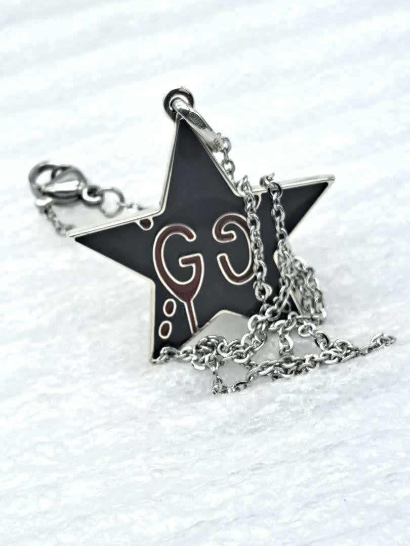 GUCCI Necklace Pendant GG Star Logo Ghost Reversible Silver 925 Unisex Accessory