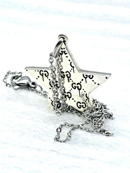 GUCCI Necklace Pendant GG Star Logo Ghost Reversible Silver 925 Unisex Accessory