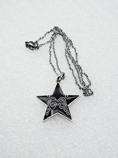 GUCCI Necklace Pendant GG Star Logo Ghost Reversible Silver 925 Unisex Accessory