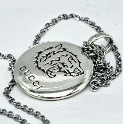 GUCCI Necklace Pendant Blind for Love Tiger Head Silver 925 Unisex Accessory
