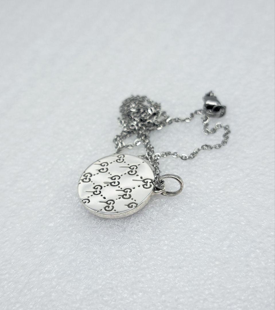 GUCCI Necklace Pendant GG Ghost Reversible Plate Silver 925 Unisex Accessory