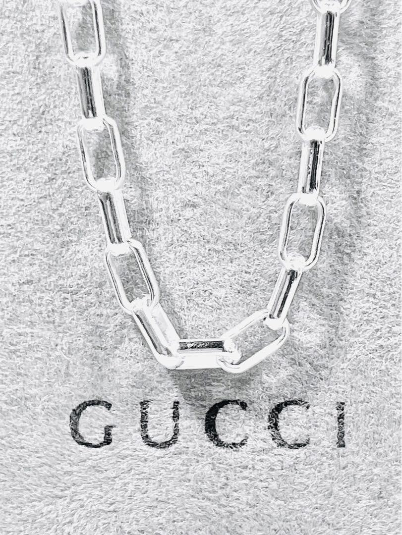 GUCCI Necklace Pendant Rectangle Chain Silver 925 Unisex Accessory Authentic
