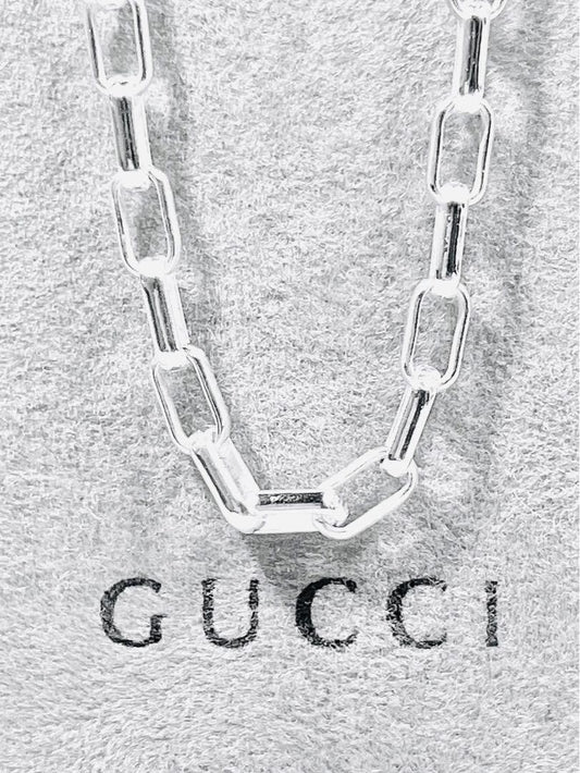 GUCCI Necklace Pendant Rectangle Chain Silver 925 Unisex Accessory Authentic