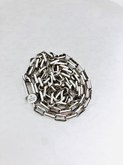 GUCCI Necklace Pendant Rectangle Chain Silver 925 Unisex Accessory Authentic