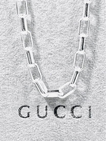 GUCCI Necklace Pendant Rectangle Chain Silver 925 Unisex Accessory Authentic