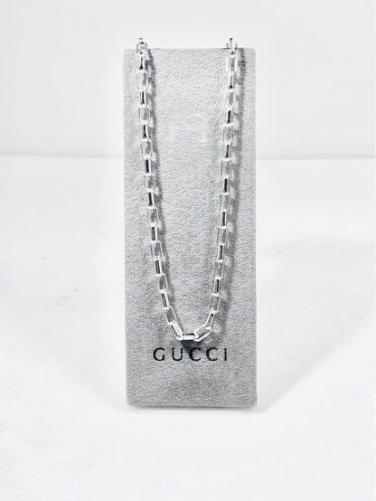 GUCCI Necklace Pendant Rectangle Chain Silver 925 Unisex Accessory Authentic