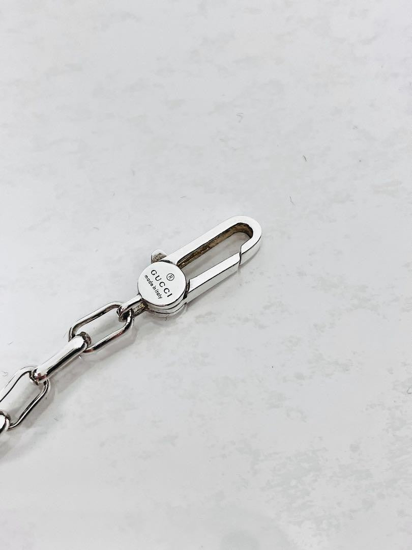 GUCCI Necklace Pendant Rectangle Chain Silver 925 Unisex Accessory Authentic