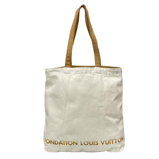 Louis Vuitton Hand Bag Tote Purse FONDATION Canvas White Brown Authentic