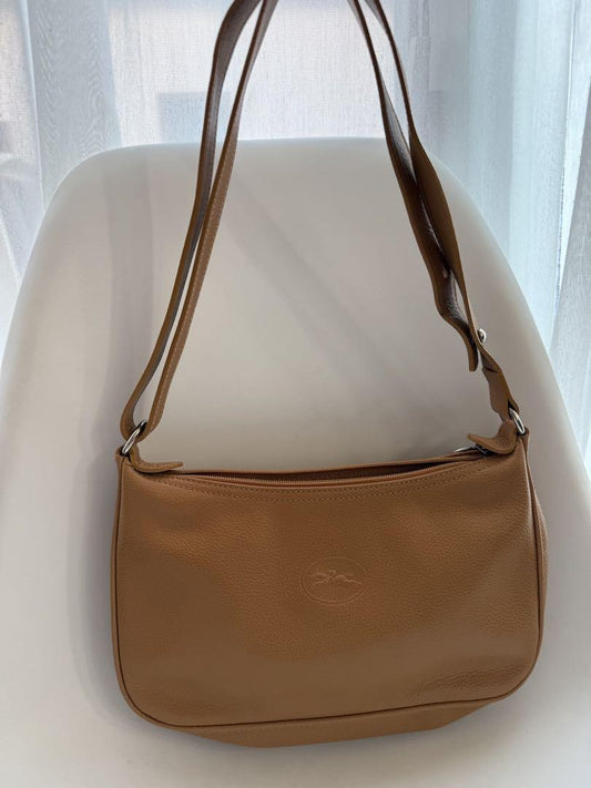 Longchamp Shoulder Bag Purse 2way Leather Beige Authentic