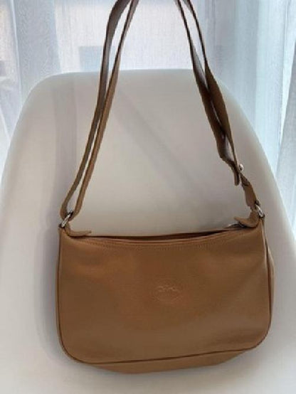Longchamp Shoulder Bag Purse 2way Leather Beige Authentic