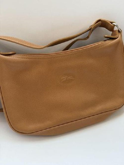 Longchamp Shoulder Bag Purse 2way Leather Beige Authentic