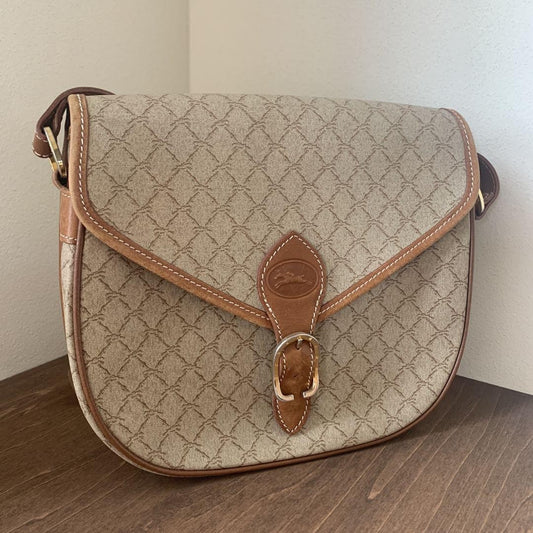 Longchamp Shoulder Bag Purse Logo Canvas PVC Authentic