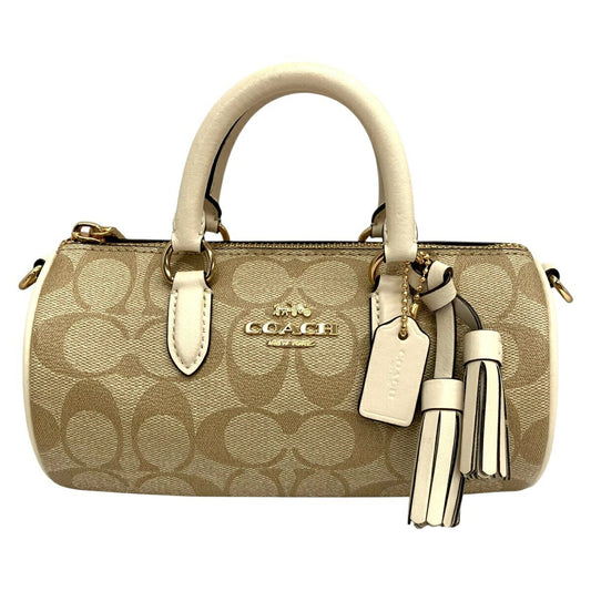 COACH Hand Bag Tote Purse 2way Signature Canvas Leather Beige Authentic