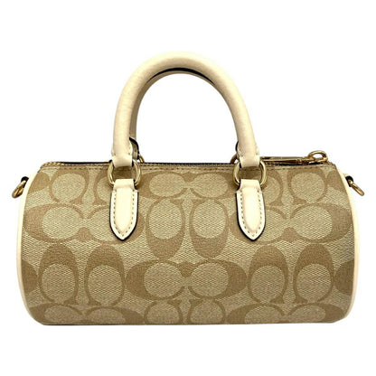 COACH Hand Bag Tote Purse 2way Signature Canvas Leather Beige Authentic