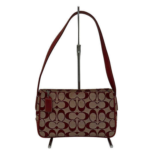 COACH Shoulder Bag Purse Signature Jacquard Leather Bordeaux White Authentic