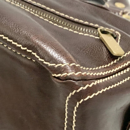 CELINE Boogie Bag Handbag Purse Leather Quilted Brown Gold Used Auth Women's