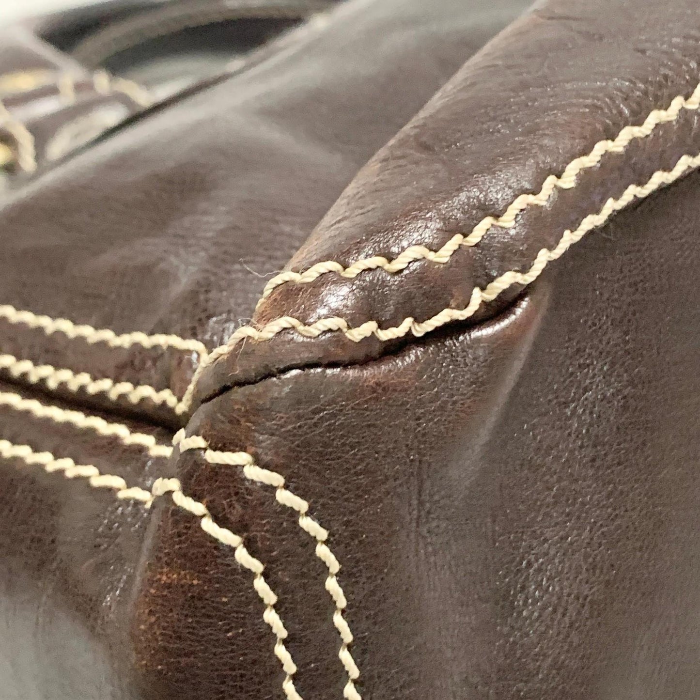 CELINE Boogie Bag Handbag Purse Leather Quilted Brown Gold Used Auth Women's