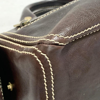 CELINE Boogie Bag Handbag Purse Leather Quilted Brown Gold Used Auth Women's