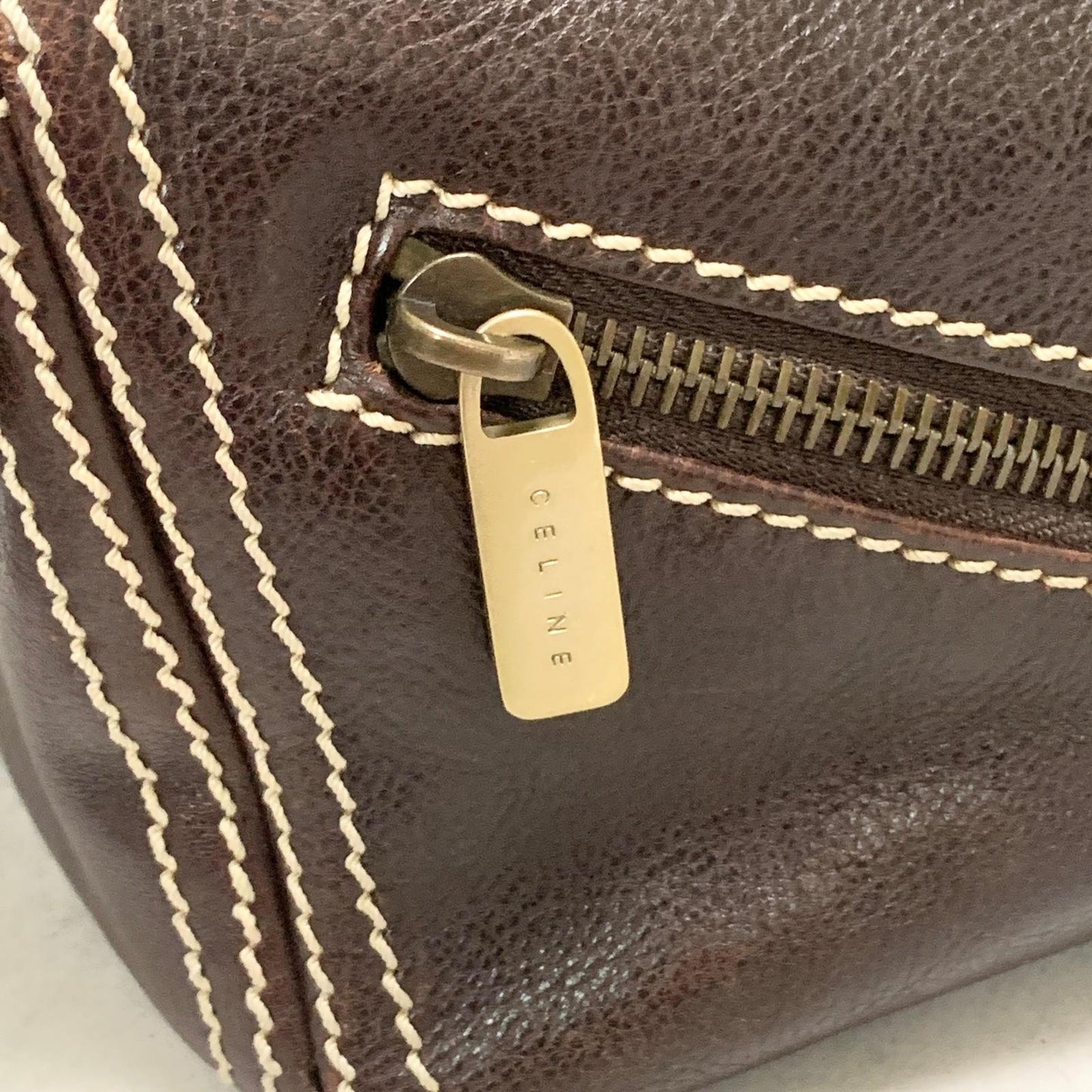 CELINE Boogie Bag Handbag Purse Leather Quilted Brown Gold Used Auth Women's