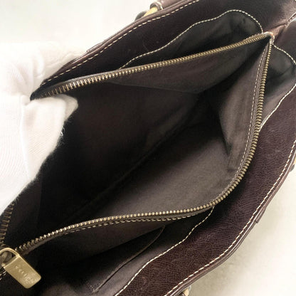 CELINE Boogie Bag Handbag Purse Leather Quilted Brown Gold Used Auth Women's