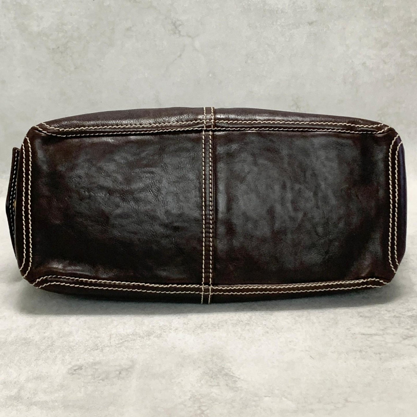 CELINE Boogie Bag Handbag Purse Leather Quilted Brown Gold Used Auth Women's