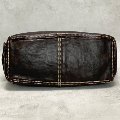 CELINE Boogie Bag Handbag Purse Leather Quilted Brown Gold Used Auth Women's