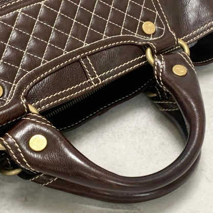 CELINE Boogie Bag Handbag Purse Leather Quilted Brown Gold Used Auth Women's