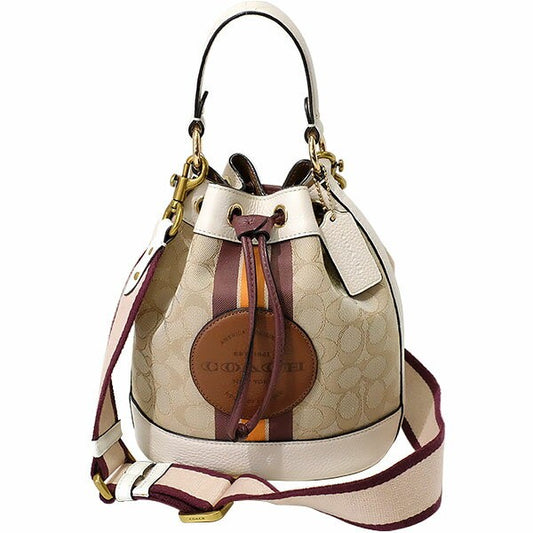 COACH Dempsey Bucket Signature Canvas Leather Off White Authentic