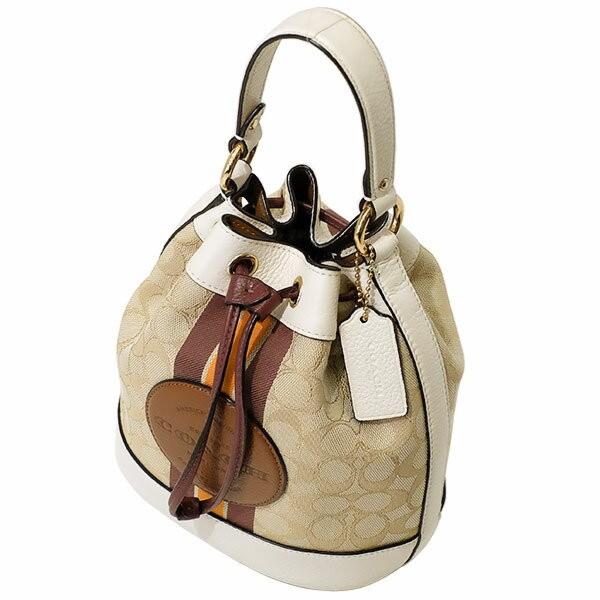 COACH Dempsey Bucket Signature Canvas Leather Off White Authentic