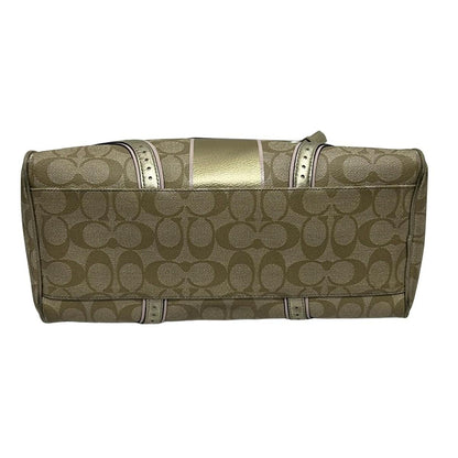 COACH Mini Boston Shoulder Bag Purse Signature PVC Leather Light Khaki Gold Pink