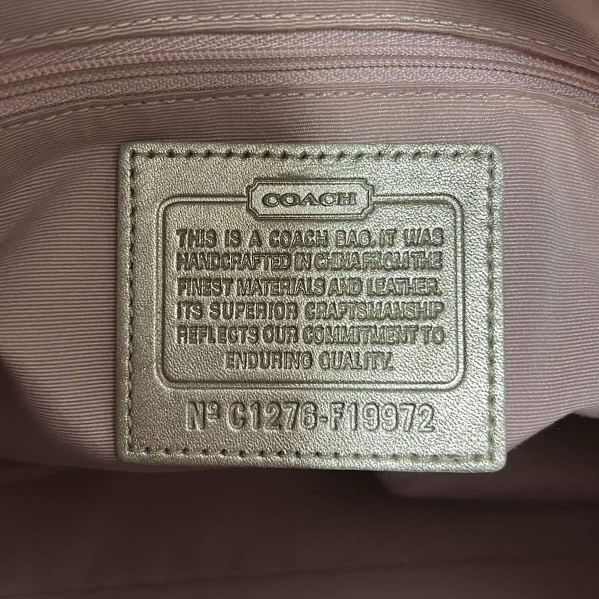COACH Mini Boston Shoulder Bag Purse Signature PVC Leather Light Khaki Gold Pink
